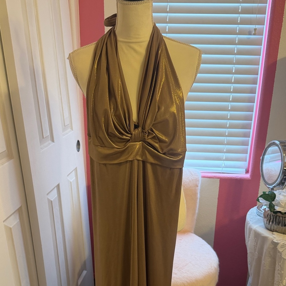 Elegant Gold Halter pantsuit